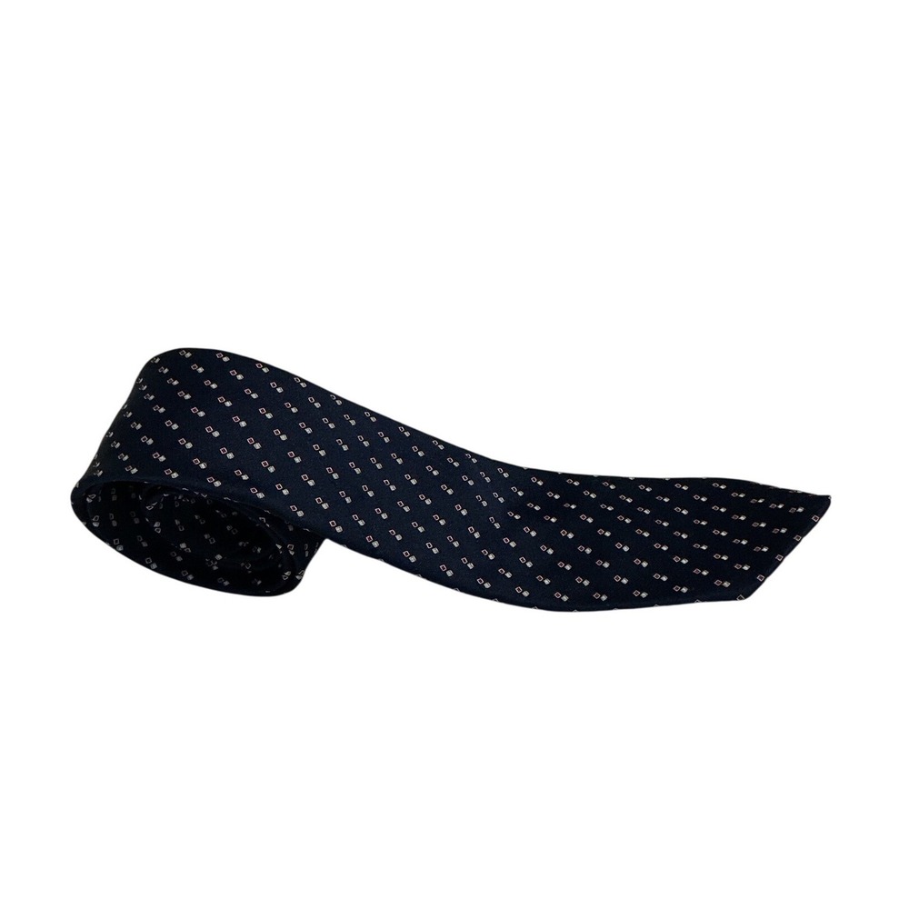 Prince Gino Necktie Mens One Size Navy Blue Vintage Qiana Geometric